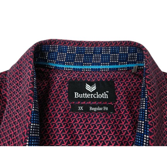 Buttercloth Geometric Flip Cuff Button Up Shirt Men's 3XL Regular Fit Red - Picture 4 of 12